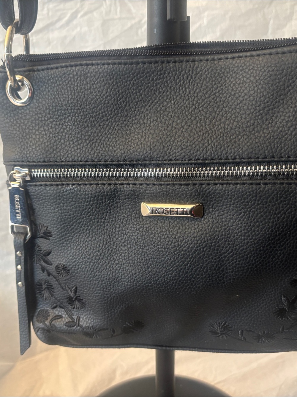 Rosetti Black Faux-Leather Shoulder Bag with Floral Embossing